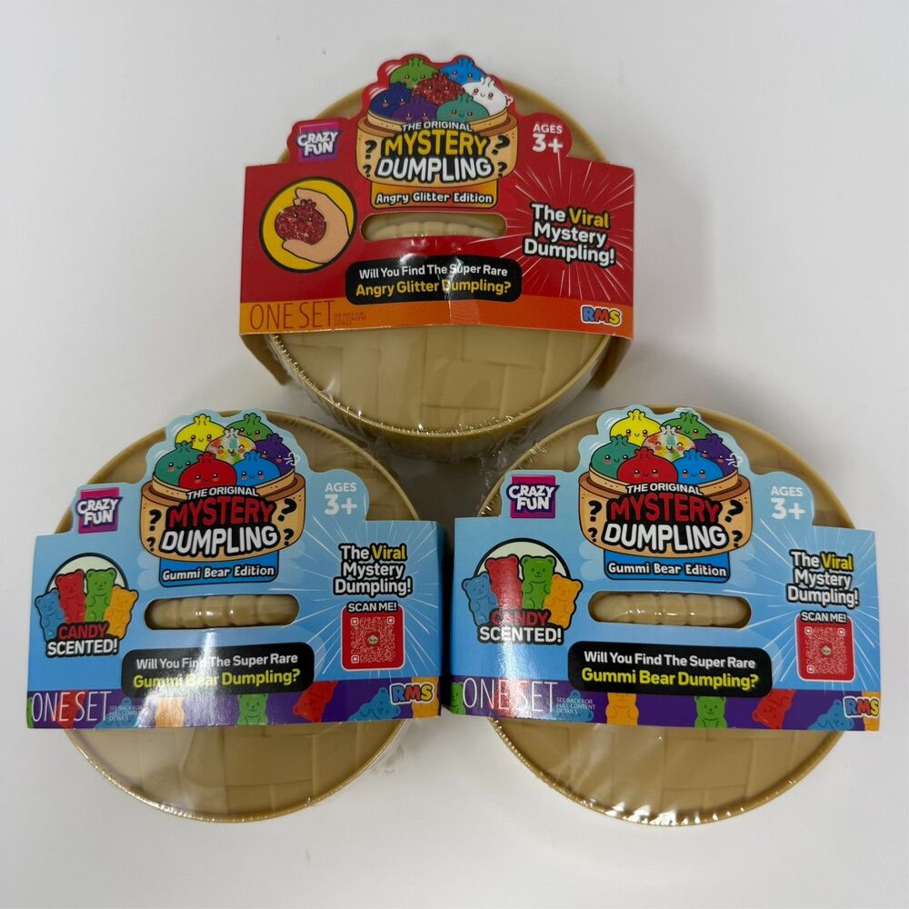 RMS Crazy Fun Mystery Dumplings Gummi Bear & Angry Glitter Lot 3 NWT